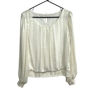 Cottagecore‎ Polka Dot Smocked Sheer Blouse M Romantic Feminine Playful Chic